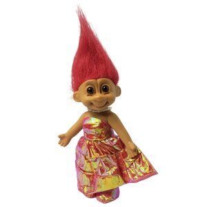 Vintage Troll Doll Tracey at the Queens Ball Red Hair Shimmering Pink Gold Dress